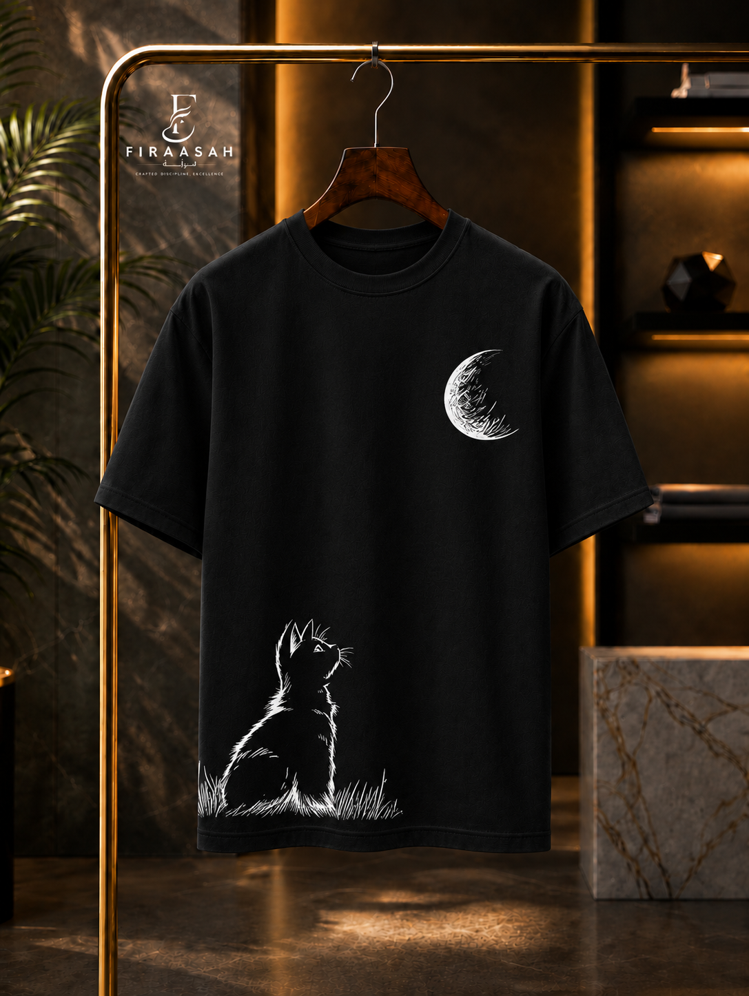 Moonlit Cat Oversized Drop Shoulder T-Shirt